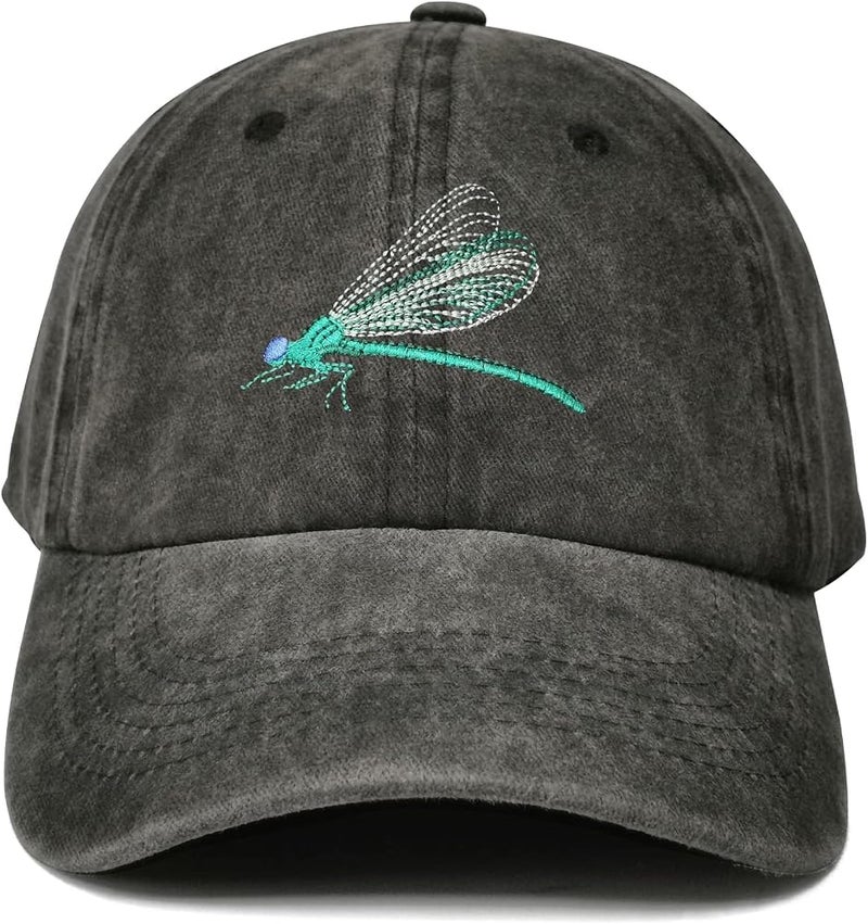 TERRIFI Embroidered Dragonfly Baseball Cap – Washed Cotton Twill Adjustable Dad Hat for Men & Women, Breathable Low Profile Outdoor Hat - Image 1