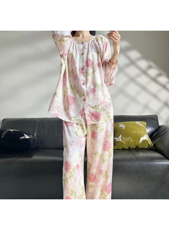 Modal Soft Satin Long Sleeve Pajama Set For Women Spring Autumn New Cardigan And Pants Plus Size Loungewear Suitable For Outdoors - Image 2