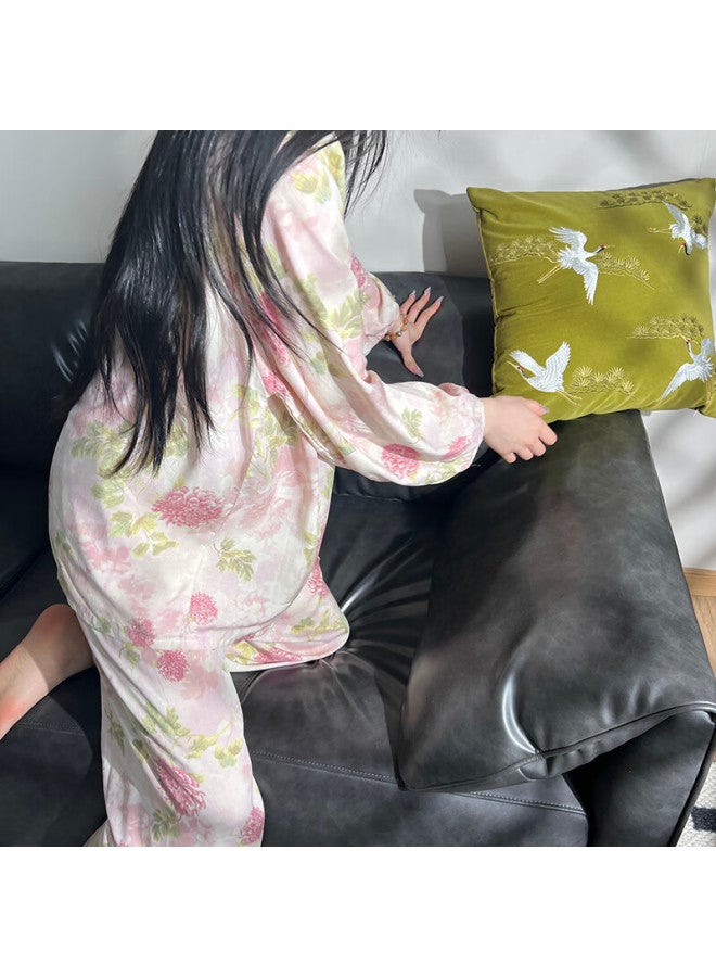 Modal Soft Satin Long Sleeve Pajama Set For Women Spring Autumn New Cardigan And Pants Plus Size Loungewear Suitable For Outdoors - Image 3
