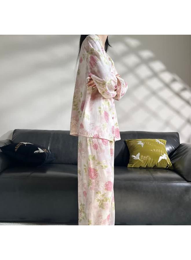 Modal Soft Satin Long Sleeve Pajama Set For Women Spring Autumn New Cardigan And Pants Plus Size Loungewear Suitable For Outdoors - Image 5