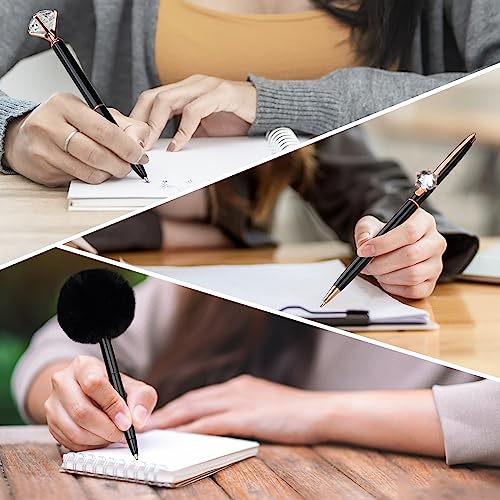 WEMATE مجموعة أقلام حبر جاف WEMATE 8 قطع قلم معدني كريستالي لامع للتدوين قلم أسود لامع باللونين الأسود والأزرق أقلام جميلة لطيفة أقلام فاخرة هدايا للنساء زفاف مدرسة مكتب طاولة (أسود) - Image 3