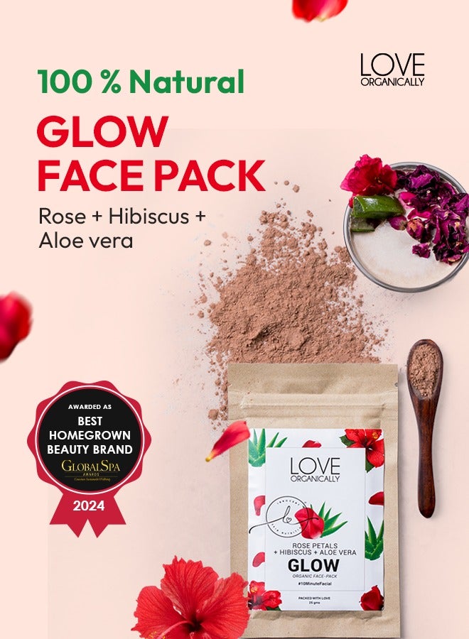 Love Organically Love Organically Glow Natural Face Pack (Pack of 2, 30g Each) | Herbal Brightening & Hydrating Face Mask | Infused with Rose, Hibiscus & Aloe Vera for Radiant, Smooth & Glowing Skin | All Skin Types - Image 1