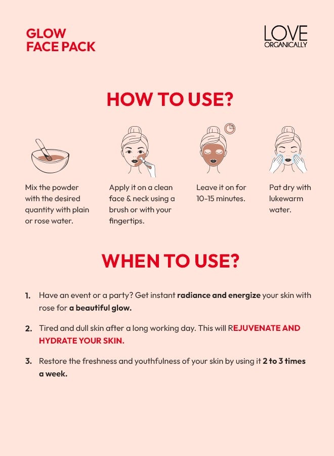 Love Organically Love Organically Glow Natural Face Pack (Pack of 2, 30g Each) | Herbal Brightening & Hydrating Face Mask | Infused with Rose, Hibiscus & Aloe Vera for Radiant, Smooth & Glowing Skin | All Skin Types - Image 3