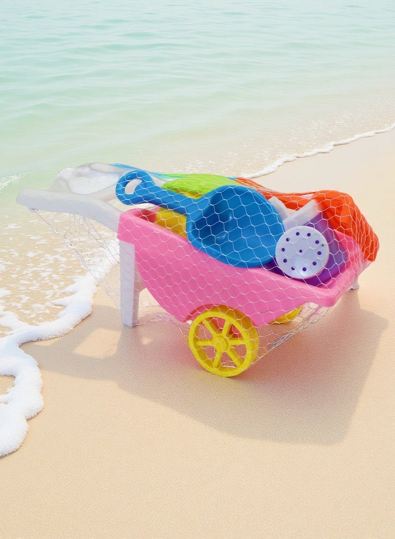 EASY FUTURE Beach Sand Toys Set Two Wheel Hand Cart Complete Sand Toys Digging Shovel Rake Animal Molds Watering Can Smooth Edge Outdoor Backyard Sandbox Pretend Construction Play Kit NO.1904 - Image 1