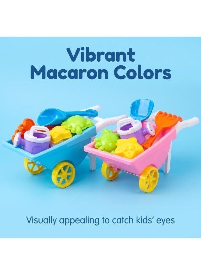 EASY FUTURE Beach Sand Toys Set Two Wheel Hand Cart Complete Sand Toys Digging Shovel Rake Animal Molds Watering Can Smooth Edge Outdoor Backyard Sandbox Pretend Construction Play Kit NO.1904 - Image 5