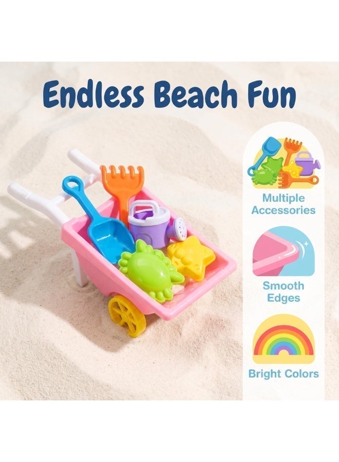 EASY FUTURE Beach Sand Toys Set Two Wheel Hand Cart Complete Sand Toys Digging Shovel Rake Animal Molds Watering Can Smooth Edge Outdoor Backyard Sandbox Pretend Construction Play Kit NO.1904 - Image 3