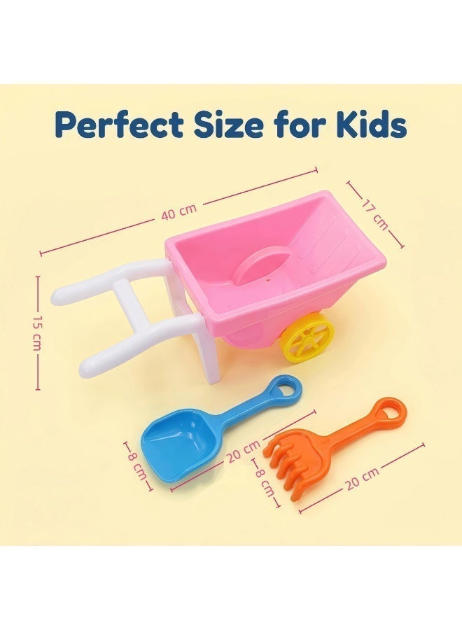EASY FUTURE Beach Sand Toys Set Two Wheel Hand Cart Complete Sand Toys Digging Shovel Rake Animal Molds Watering Can Smooth Edge Outdoor Backyard Sandbox Pretend Construction Play Kit NO.1904 - Image 2