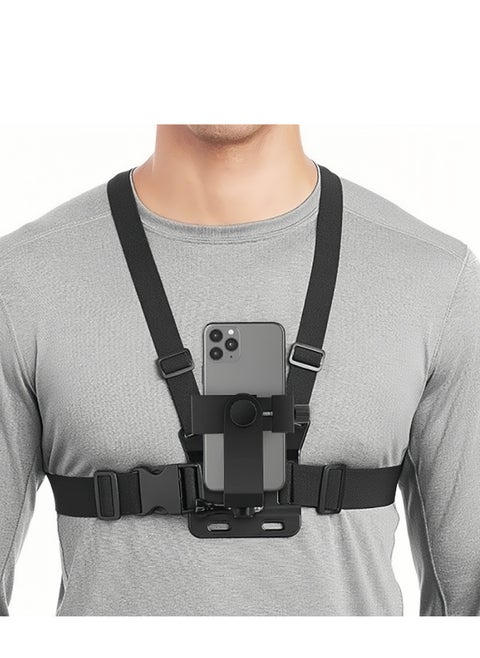 Mobile Phone Chest Mount Harness Strap Holder,Cell Phone Clip Action Camera for POV/VLOG Black