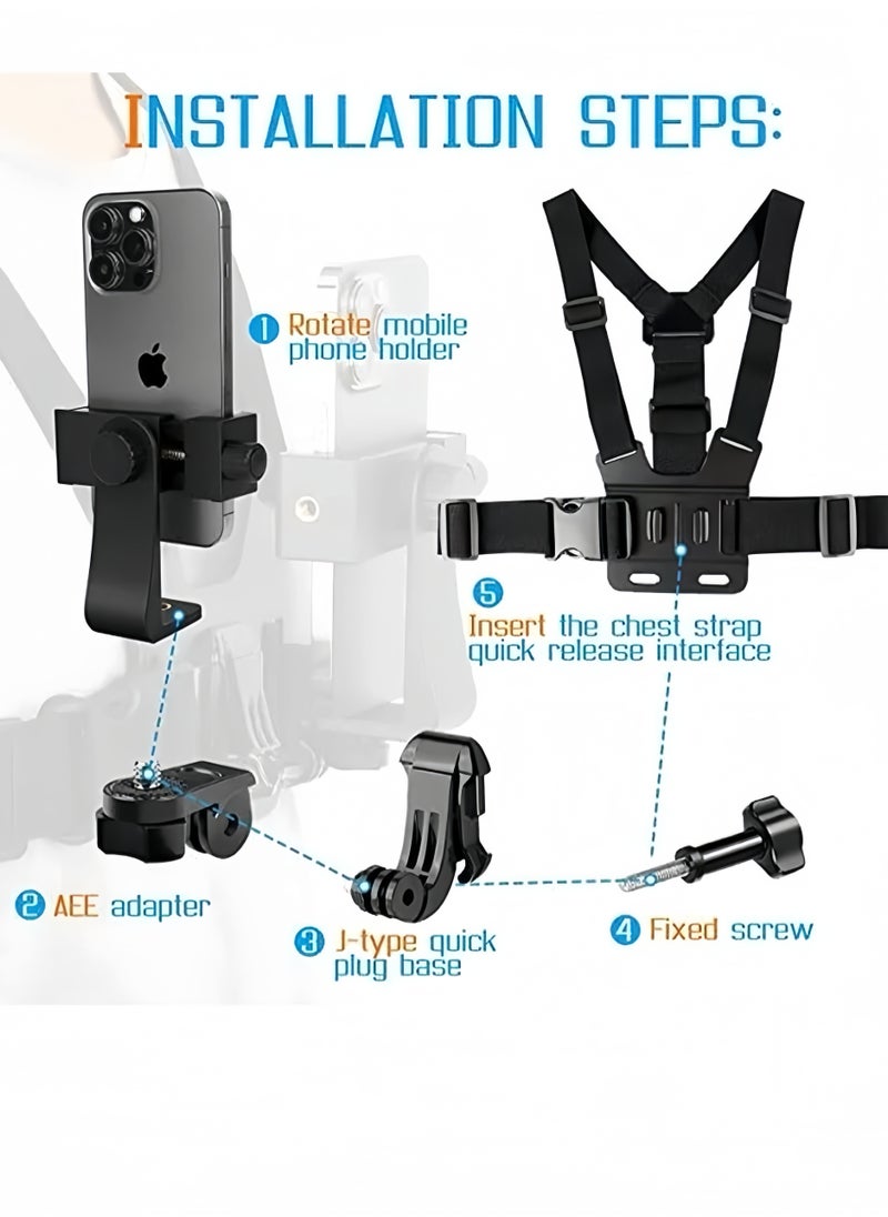 Generic - Mobile Phone Chest Mount Harness Strap Holder,Cell Phone Clip Action Camera for POV/VLOG Black - Image 1