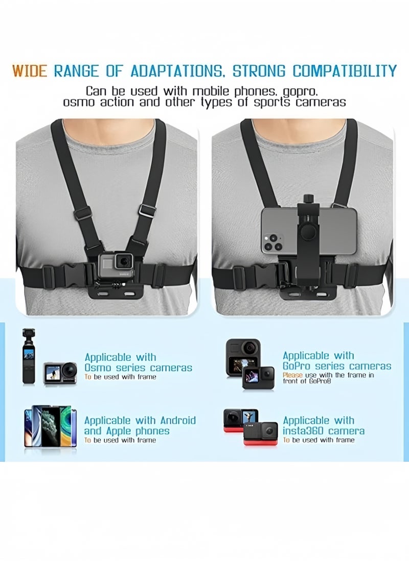 Generic - Mobile Phone Chest Mount Harness Strap Holder,Cell Phone Clip Action Camera for POV/VLOG Black - Image 1
