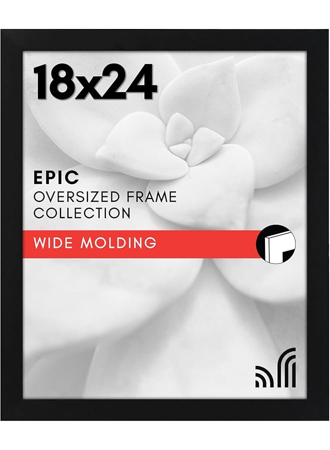 The Bros 18x24 Poster Frame in Black - Composite Wood with Polished Plexiglass - Horizontal and Vertical Formats for Wall with Included Hanging Hardware - Image 1