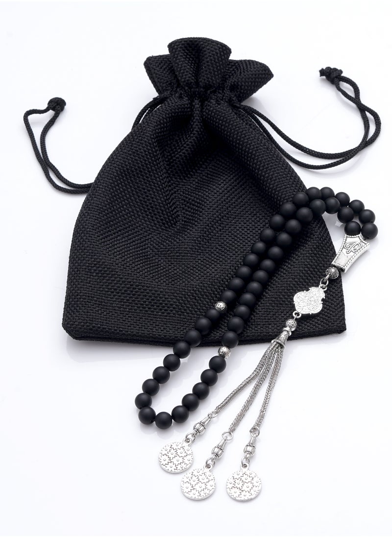 Subhati Prayer Beads (Misbah ) with metal Parts and Onyx Stone | 8 MM Beads - 45 Pcs |Gandeel Writing 5  - Image 2