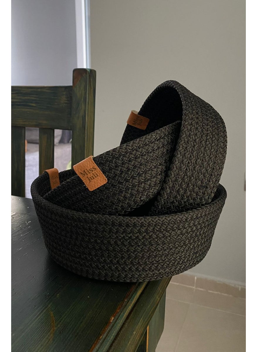 Miss Juli Multi-Purpose 3-Piece Basket, Jute Rope Knitting Basket, Decorative Basket Set, Wicker Basket Set  - Image 1