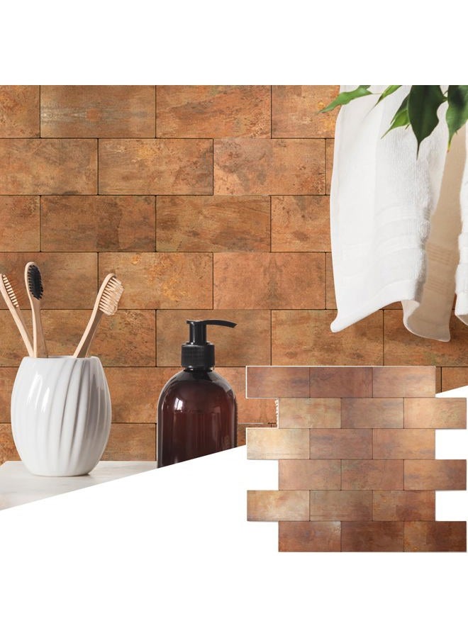 Reovatile 10-Pack Peel and Stick Tile Backsplash 12"X12" PVC Wall Tiles, Stick on Backsplash for Kitchen, Bathroom Tile, Fireplace Décor, Laundry Table, Stair Decals in Copper Metal - Image 1