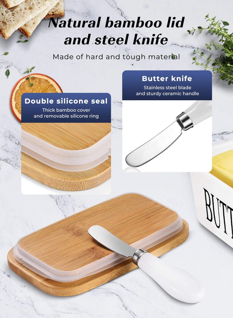 AISBUGUR Butter Dish with Lid, Large Butter Container for Countertop, Ceramic Butter Holder for Counter, Butter Tray Butter Keeper with Knife and Sponge Scrubber, Perfect for 2 Sticks of Butter, White - Image 5