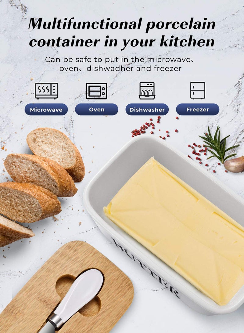 AISBUGUR Butter Dish with Lid, Large Butter Container for Countertop, Ceramic Butter Holder for Counter, Butter Tray Butter Keeper with Knife and Sponge Scrubber, Perfect for 2 Sticks of Butter, White - Image 4