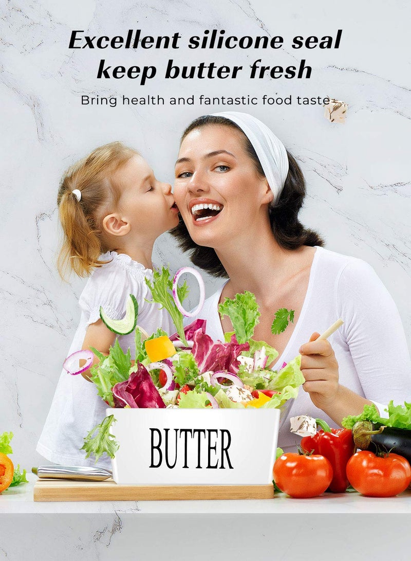 AISBUGUR Butter Dish with Lid, Large Butter Container for Countertop, Ceramic Butter Holder for Counter, Butter Tray Butter Keeper with Knife and Sponge Scrubber, Perfect for 2 Sticks of Butter, White - Image 3