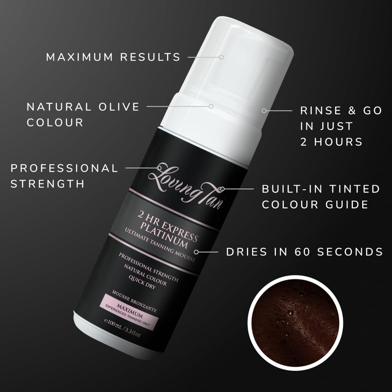 Loving Tan Platinum 2 HR Express Self Tanning Mousse, Darkest Shade Yet - Streak Free, Professional Quality Sunless Tanner- 5+ Applications per Bottle, Cruelty Free, Naturally Derived DHA, 3.3 Fl Oz - Image 5