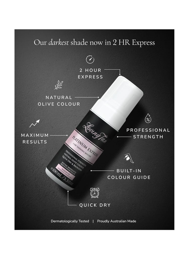 Loving Tan Loving Tan Platinum 2 HR Express Mousse, Darkest Shade Yet - Streak Free, Professional Strength Sunless Tanner - 5+ Self Tan Applications per Bottle, Cruelty Free, Naturally Derived DHA, 3.3 Fl Oz  - Image 2