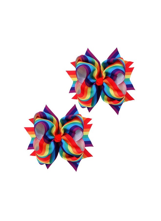 JustMyDress - Rainbow Hair Bow With Clip Grosgrain Ribbons Hairclips For Girls Jb35 (2 Pcsa2) - Image 1