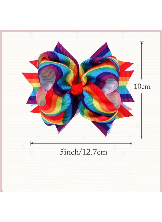 JustMyDress - Rainbow Hair Bow With Clip Grosgrain Ribbons Hairclips For Girls Jb35 (2 Pcsa2) - Image 1