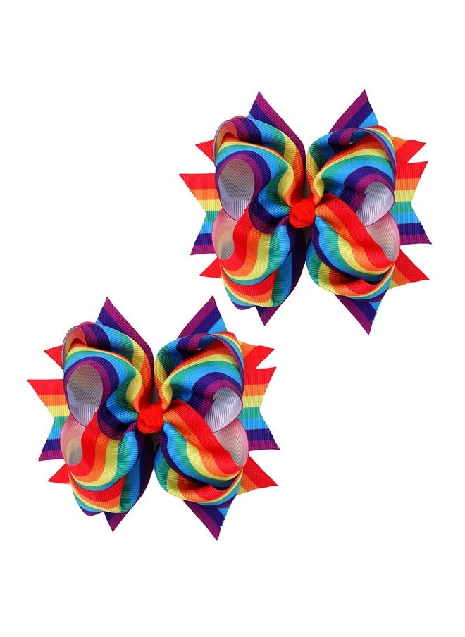 JustMyDress - Rainbow Hair Bow With Clip Grosgrain Ribbons Hairclips For Girls Jb35 (2 Pcsa2) - Image 1