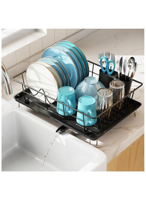 Dish Rack Dish Drying Stand Dish Drainer Plate Rack Dish rake Kitchen Organizer Dish Drying Rack Countertop Large Antibacterial Kitchen Utensils Dish racks Dish Stand (Black)