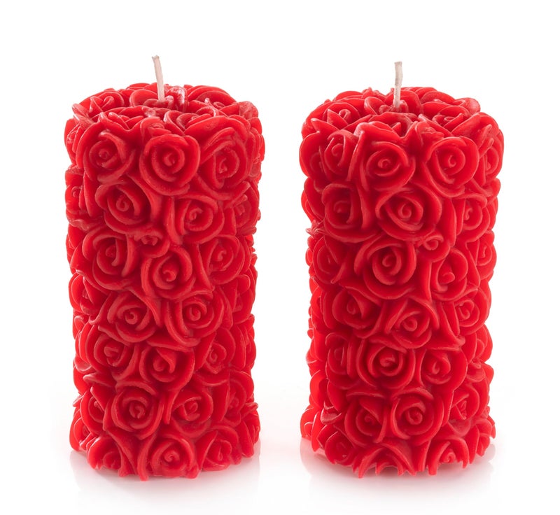 Shraddha Creation Scented Candles For Home Decor, Rose Fragrance, Pillar Shape, Red Color, Set Of 2, 5.5 X 10.5 Cm - Wax - Image 1