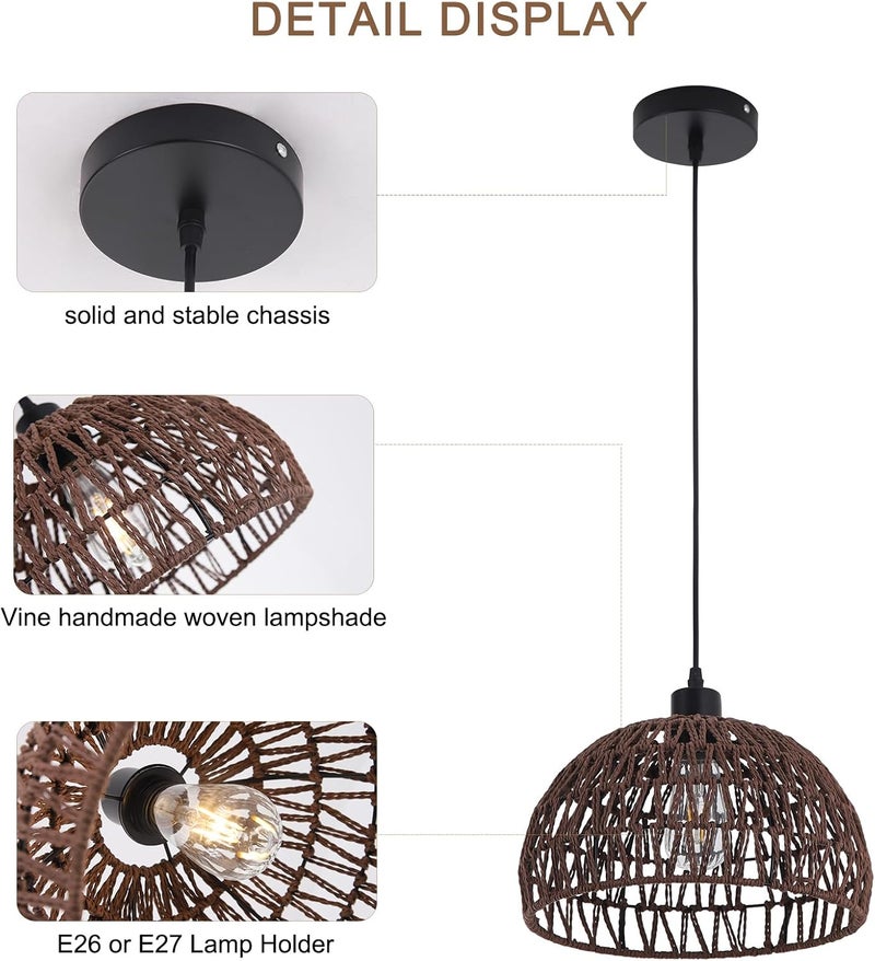 Garwarm Gawarm Chandelier Rattan nature ceiling lamp Pendant Lamp Boho Light Fixtures ceiling light ceiling lampshade Lighting Hanging Light for Farmhouse Kitchen Living Room Bar E27 (31x 20cm/coffee) - Image 4