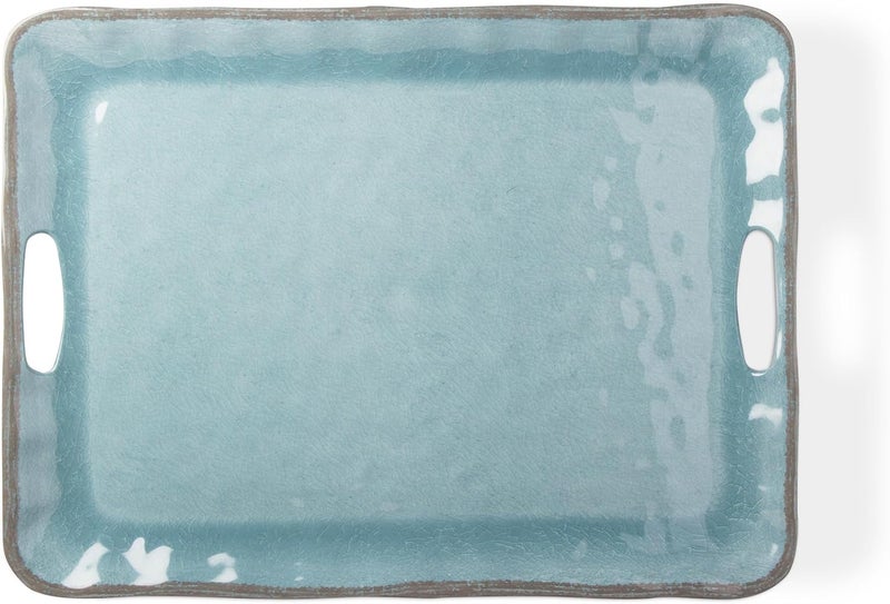 tag TAG 1975L in x 11W in Veranda Cracked Glazed Solid Wavy Edge Melamine Plastic Serveware Dinnerware Tray Dishwasher Safe Indoor Outdoor Rectangle Aqua Blue Aqua Blue - Image 1