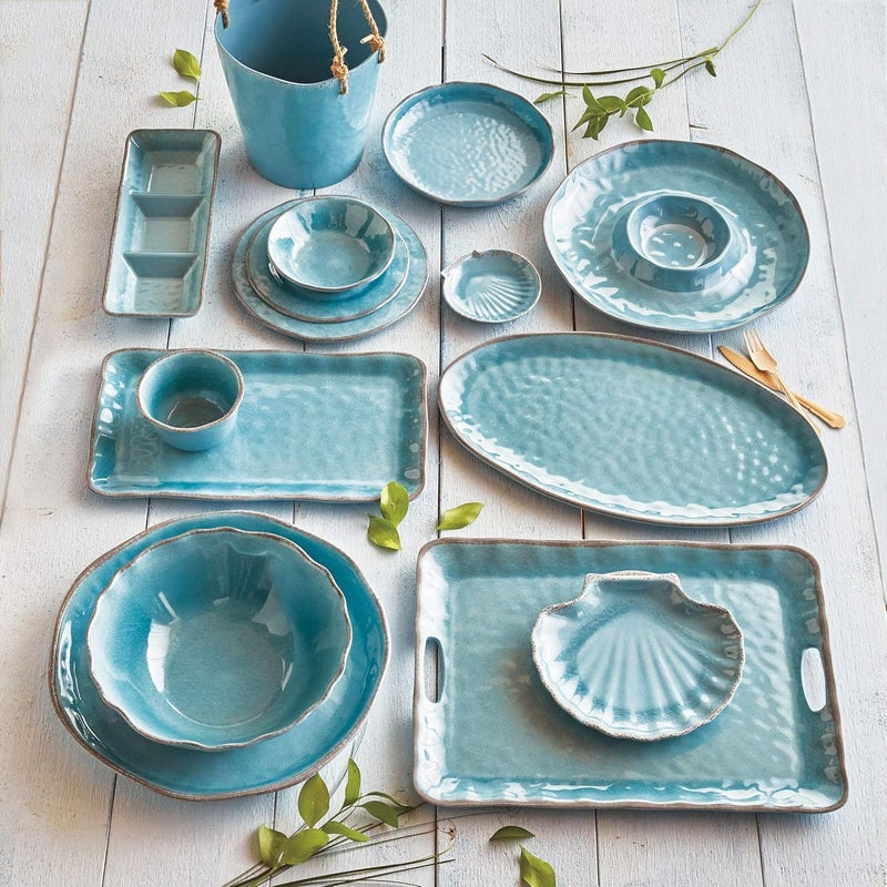 tag TAG 1975L in x 11W in Veranda Cracked Glazed Solid Wavy Edge Melamine Plastic Serveware Dinnerware Tray Dishwasher Safe Indoor Outdoor Rectangle Aqua Blue Aqua Blue - Image 2