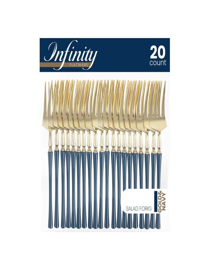 Blue Sky Infinity Flatware Gold & Navy Blue Salad Forks - 20 Count | Luxurious Disposable Plastic Cutlery for Parties and Events - Image 1