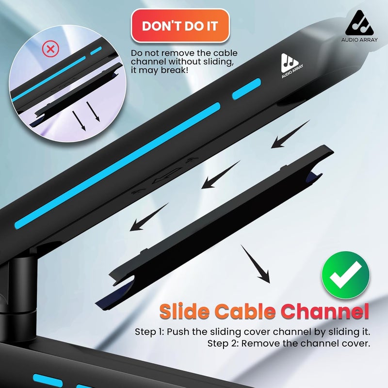 Audio Array AA-19BL RGB Low Profile Boomarm Stand with Riser | 71cm reach & 20 RGB lighting effects & Built-In Cable Management | Matte finish with Flexible adjustments | 2Kg Weight Capacity | Black - Image 3