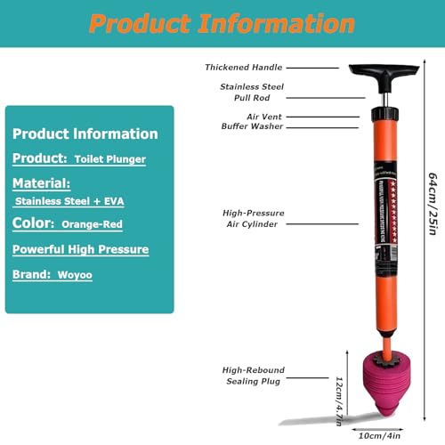 woyoo HighPressure Toilet Plunger Set Heavy Duty Powerful Plunger with Toilet Brush Rubber Gloves AllinOne Powerful Air Plunger Drain Toilet Unclogger for Bathroom Drains - Image 3