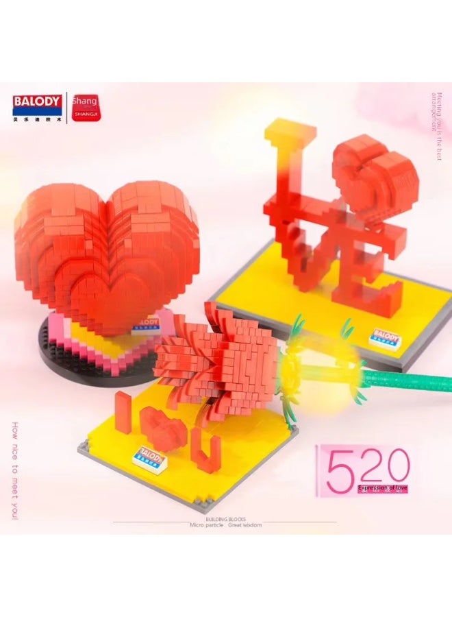 Beiledi Diamond Microparticles 520 Series Love Rose DIY Educational Toy Building Blocks 18148-18150-Color:Z71011-Love-Specifications:36*24.5*4.5cm