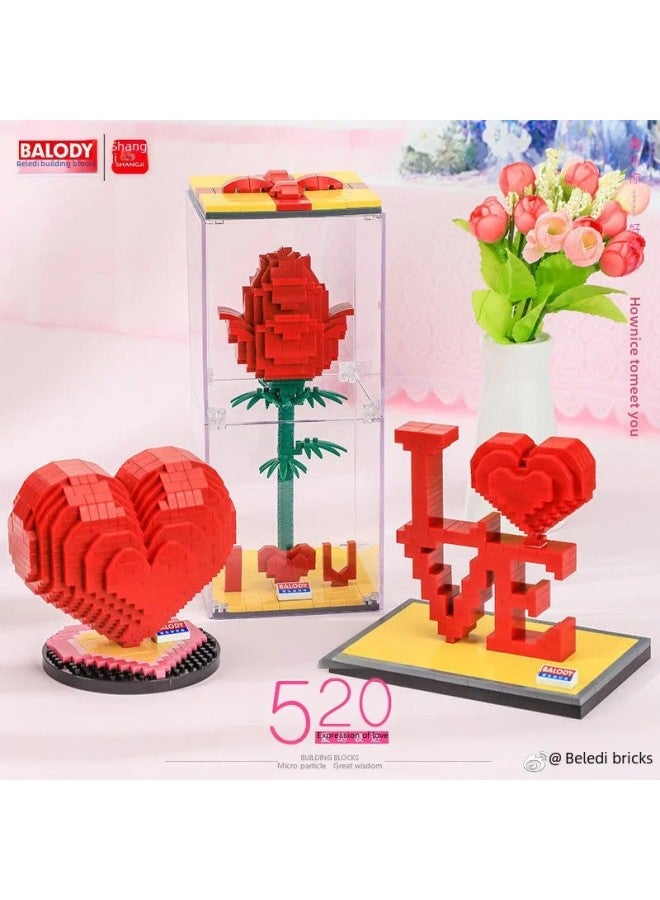 Beiledi Diamond Microparticles 520 Series Love Rose DIY Educational Toy Building Blocks 18148-18150-Color:Z71011-Love-Specifications:36*24.5*4.5cm