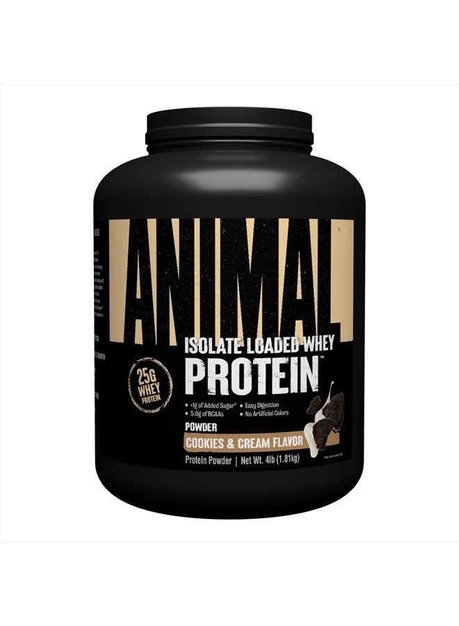 ANIMAL Whey Isolate Protein Powder - Loaded for Pre & Post Workout Muscle Builder and Recovery with Digestive Enzymes for Men & Women - 25g Protein, Great Taste, Low Sugar - Cookies & Cream 4 lbs - Image 1