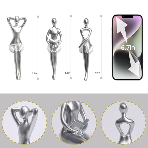 Quoowiit Thinker Statue Office Desk Decor, Silver Art Sculpture Ornament Coffee Table Bookshelf Decor Modern Home Unique Home Decorations for Living Room 3 Piece - Image 4