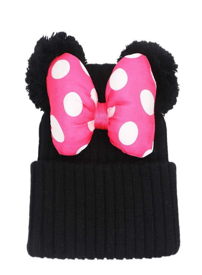 Newfancy Toddler Girls Winter Beanie Hats with Pom Poms Warm Knit Baby Cap with Cute Mouse Ears Bowknot - Image 2