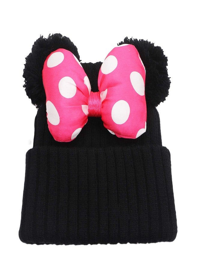 Newfancy Toddler Girls Winter Beanie Hats with Pom Poms Warm Knit Baby Cap with Cute Mouse Ears Bowknot - Image 3