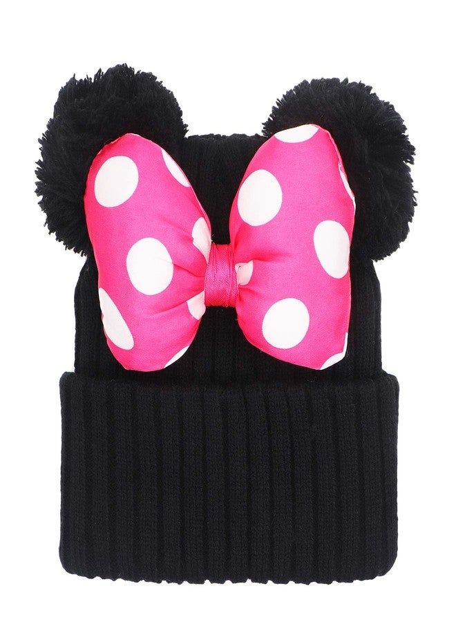 Newfancy Toddler Girls Winter Beanie Hats with Pom Poms Warm Knit Baby Cap with Cute Mouse Ears Bowknot - Image 1