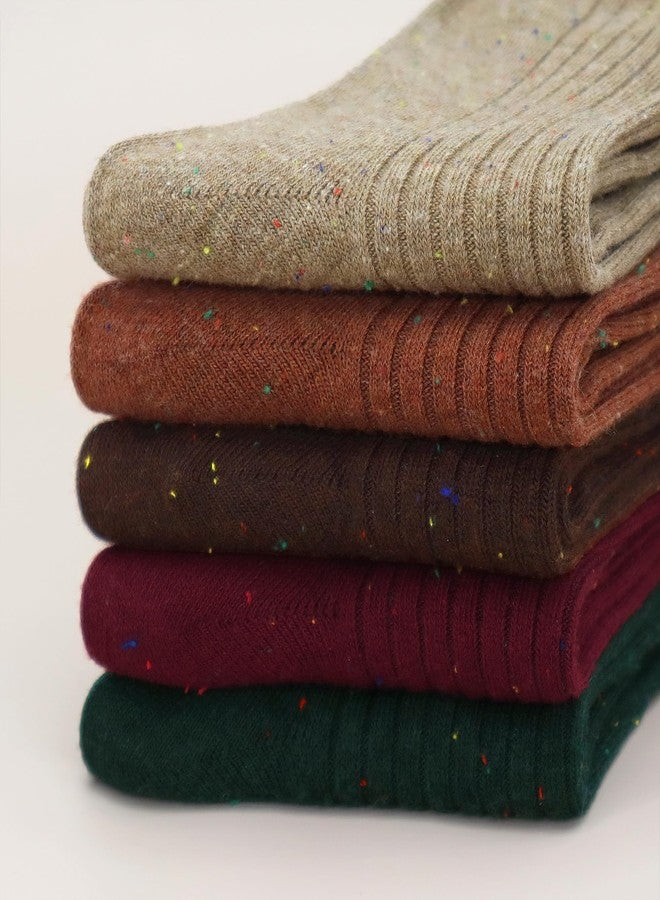 SERISIMPLE جوارب نسائية قطنية من SERISIMPLE، جوارب طويلة مضلعة، جوارب كاجوال رقيقة لطيفة محبوكة مريحة وجيدة التهوية، جوارب رسمية للسيدات، 5 أزواج (مقاسات أمريكية، ألفا، كبير، عادي، عادي، متنوع 2) - Image 3