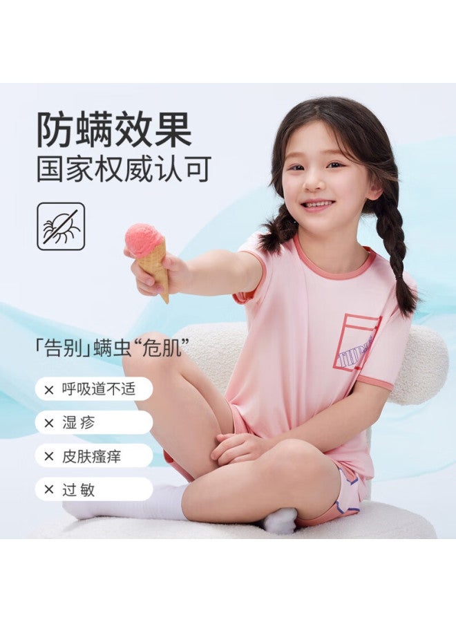 Threegun Children'S Anti-Mite Antibacterial Wooddale Boys And Girls Moisture-Wicking Home Wear Short-Sleeved Shorts Light Pink 110