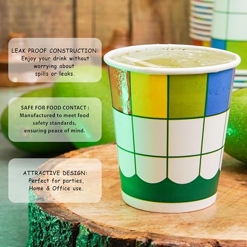 PARICOTT 200ml - 100 Cups | Square Printed Disposable Paper Cups | Use & Throw for Tea, Coffee, Juice, Water, Wine, Cocktail, Party, Picnic, Events, Wedding - Eco-Friendly - Image 5