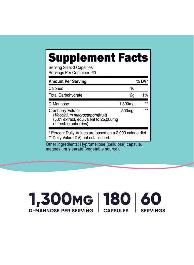 Nutricost D-Mannose with Cranberry Extract for Women 1300mg 180 Capsules - Image 2