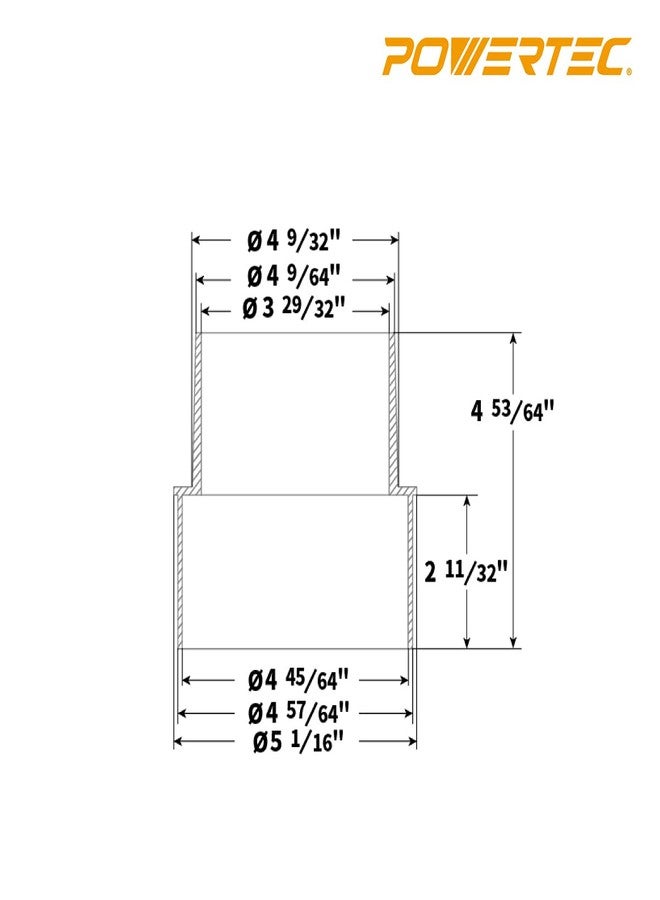 باورتيك وصلة تجميع الغبار المُخفِّضة POWERTEC 70170 من 5 إلى 4 بوصات، مصنوعة من بلاستيك ABS (أسود) - Image 3