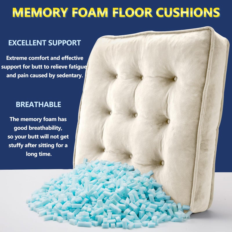1 MIDDLE ONE Floor Pillow Set of 2, Memory Foam Meditation Cushion, Floor Cushions for Adults Sitting, Large Square Seat Cushions for Yoga, Living Room, 20x20 Inch (Off-White) - Image 3