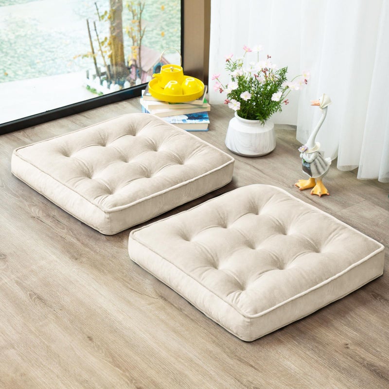 1 MIDDLE ONE Floor Pillow Set of 2, Memory Foam Meditation Cushion, Floor Cushions for Adults Sitting, Large Square Seat Cushions for Yoga, Living Room, 20x20 Inch (Off-White) - Image 1