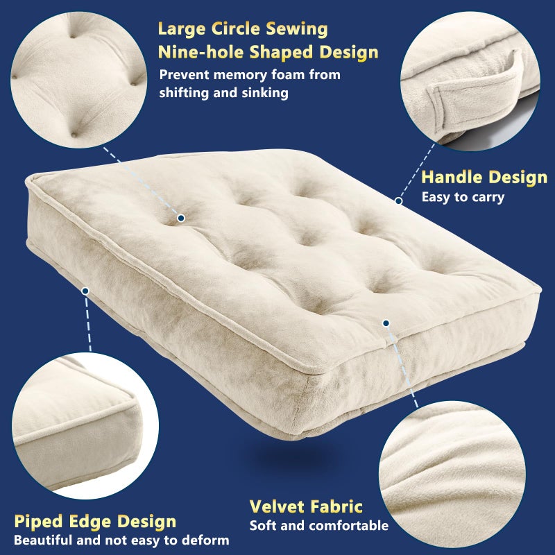 1 MIDDLE ONE Floor Pillow Set of 2, Memory Foam Meditation Cushion, Floor Cushions for Adults Sitting, Large Square Seat Cushions for Yoga, Living Room, 20x20 Inch (Off-White) - Image 4