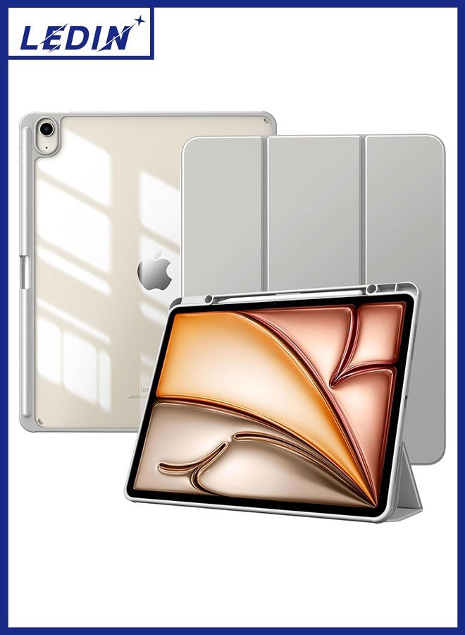 LEDIN Case for New iPad Air 13 inch (M3/M2-2025/2024) with Pencil Holder, Slim Stand Protective Cover with Clear Transparent Back Shell for iPad Air 13 inch, Auto Wake/Sleep, (Grey) - Image 1